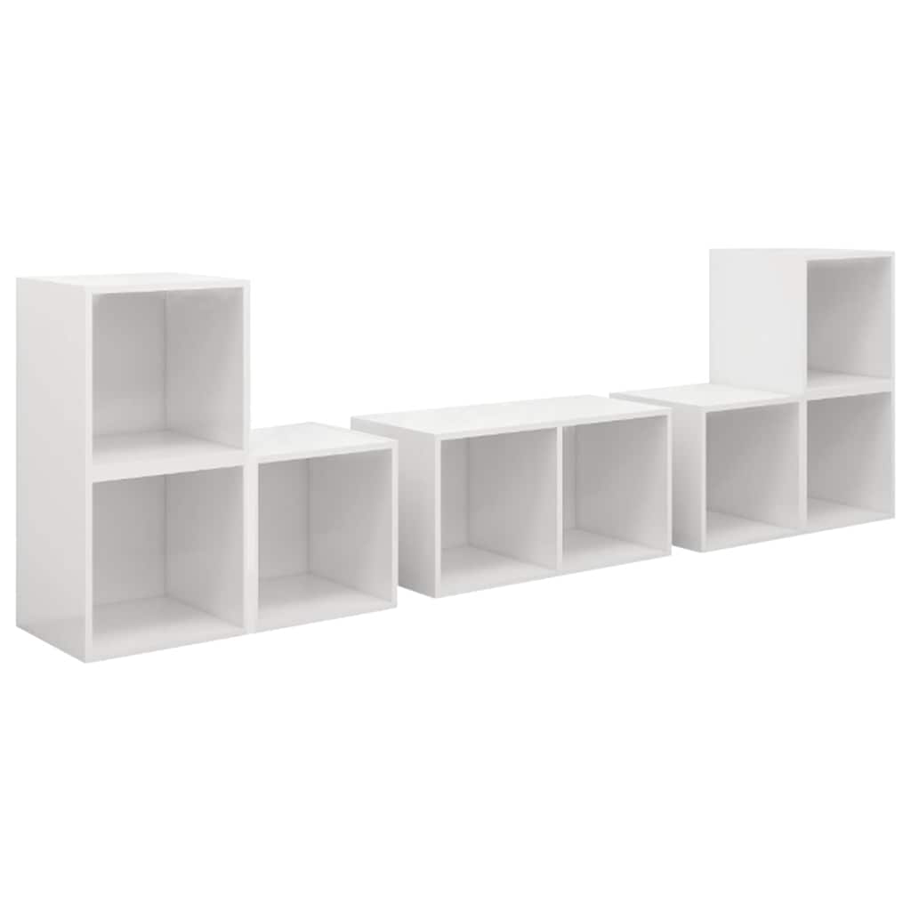 Set Mobile TV 6 pz Bianco Lucido in Legno Multistrato