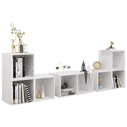 Set Mobile TV 6 pz Bianco Lucido in Legno Multistrato