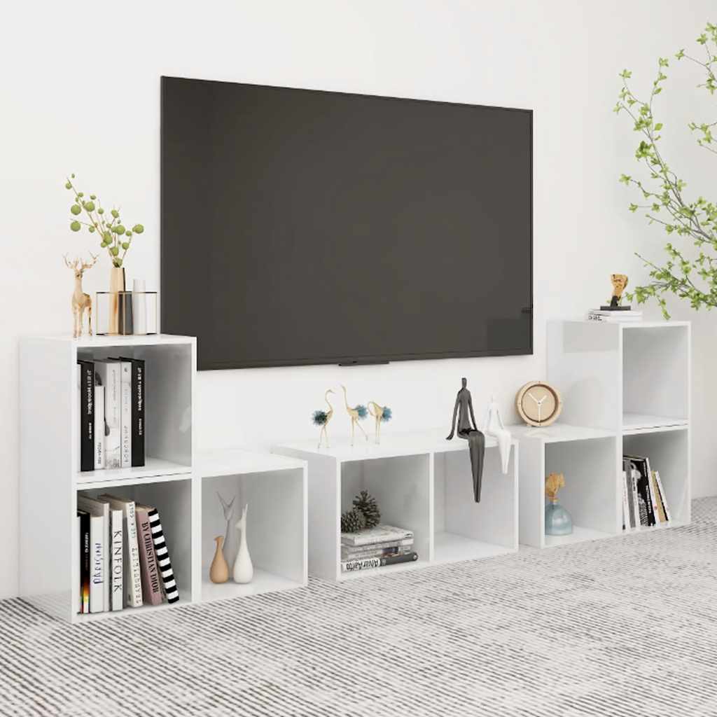 Set Mobile TV 6 pz Bianco Lucido in Legno Multistrato