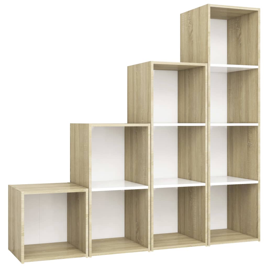 Set Mobile TV 4 pz Bianco e Sonoma in Legno Multistrato