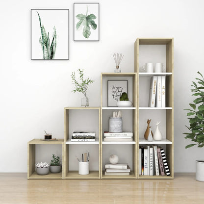 Set Mobile TV 4 pz Bianco e Sonoma in Legno Multistrato