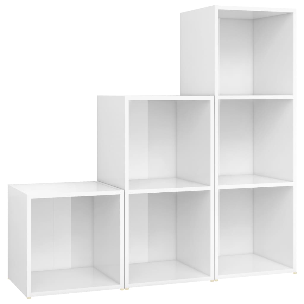 Set Mobile TV 3 pz Bianco Lucido in Legno Multistrato