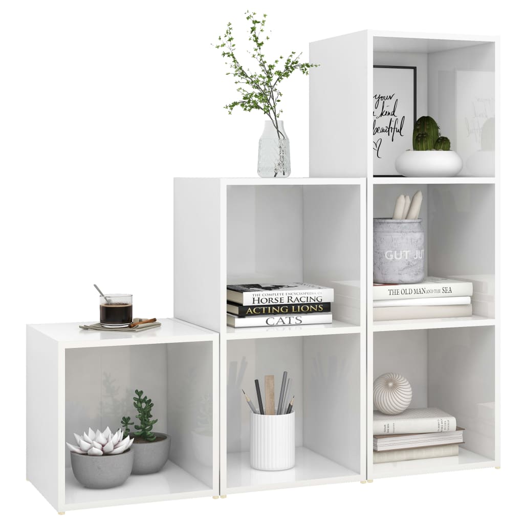 Set Mobile TV 3 pz Bianco Lucido in Legno Multistrato