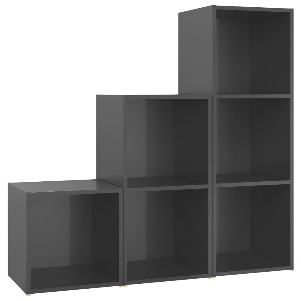 Set Mobili TV 3 pz Grigio Lucido in Legno Multistrato