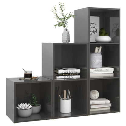 Set Mobili TV 3 pz Grigio Lucido in Legno Multistrato