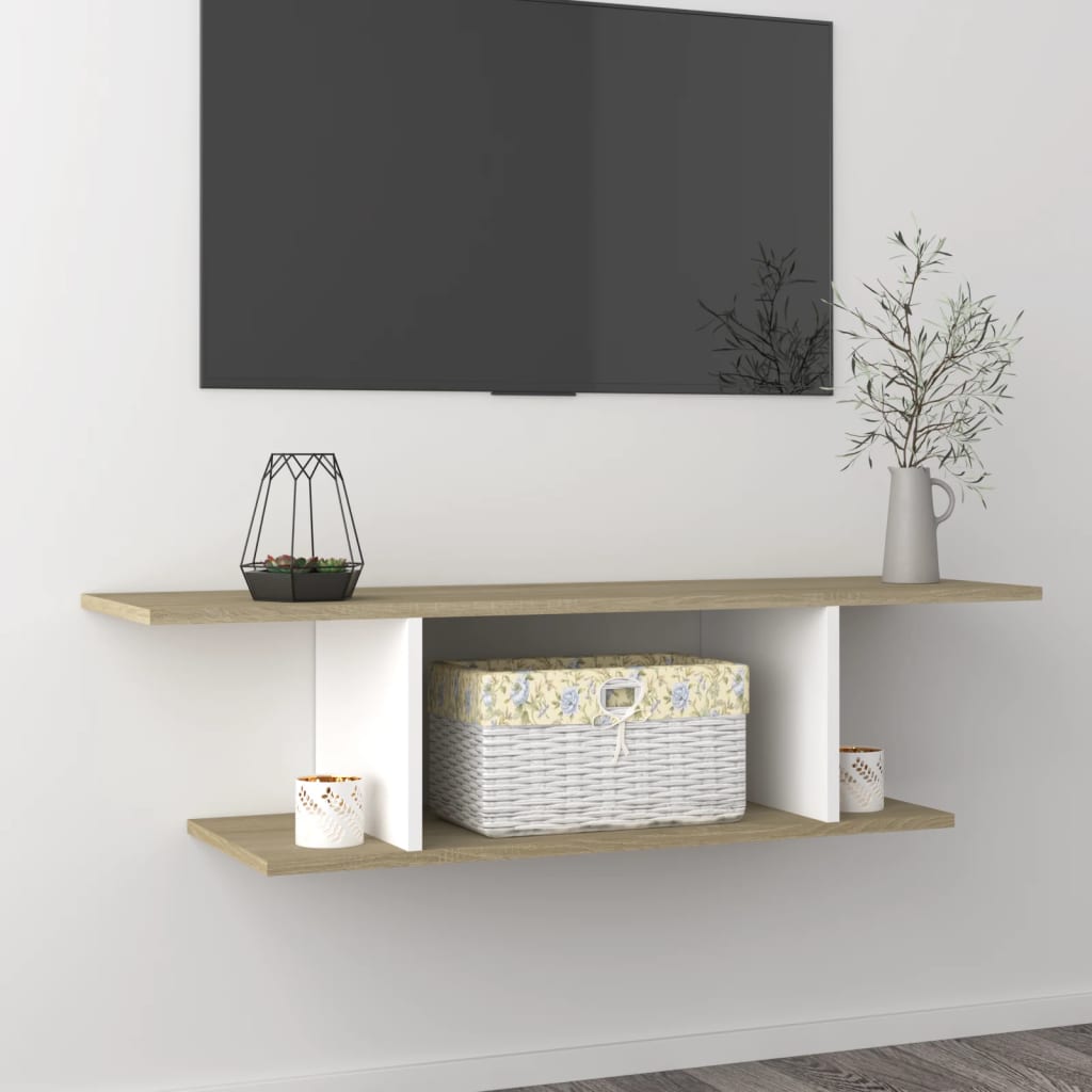 Mobile Porta TV a Parete Bianco e Rovere Sonoma 103x30x26,5 cm