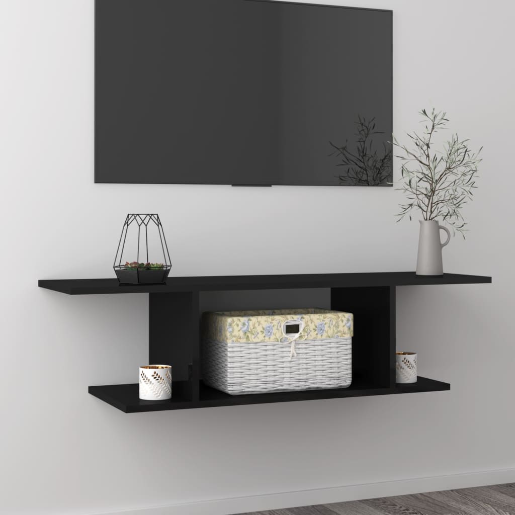 Mobile Porta TV a Parete Nero Lucido 103x30x26,5 cm