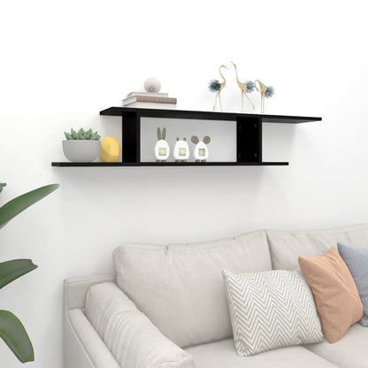 Scaffale TV a Parete Nero 125x18x23 cm Legno Multistrato