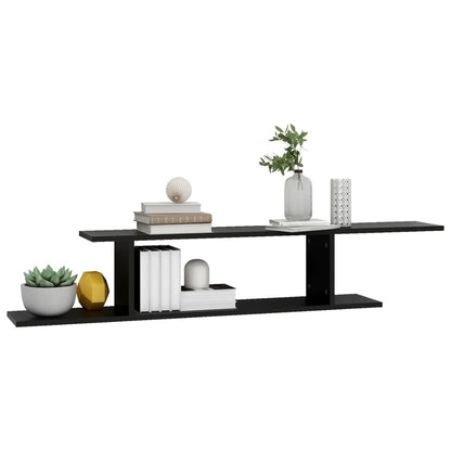 Scaffale TV a Parete Nero 125x18x23 cm Legno Multistrato