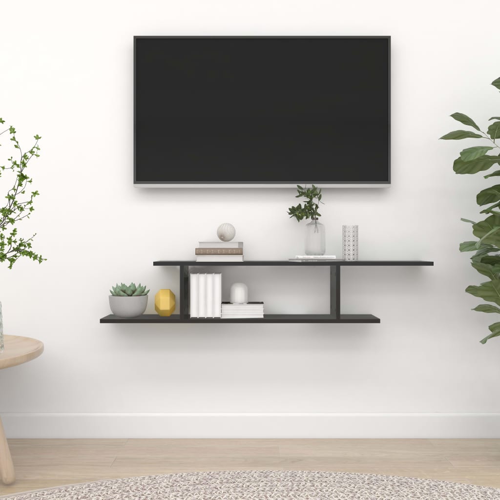Scaffale TV a Parete Nero 125x18x23 cm Legno Multistrato