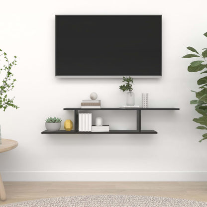 Scaffale TV a Parete Nero 125x18x23 cm Legno Multistrato