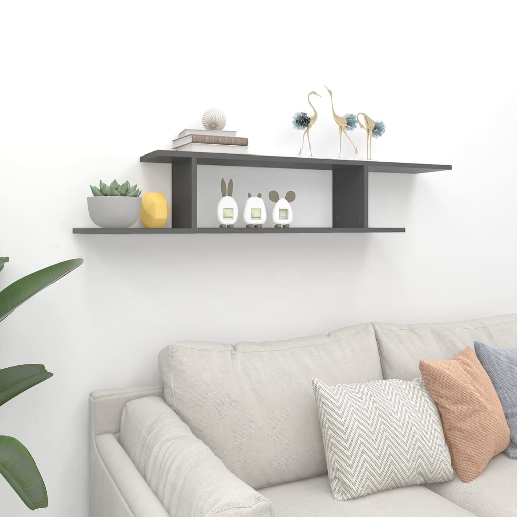 Scaffale TV a Parete Grigio 125x18x23 cm Legno Multistrato