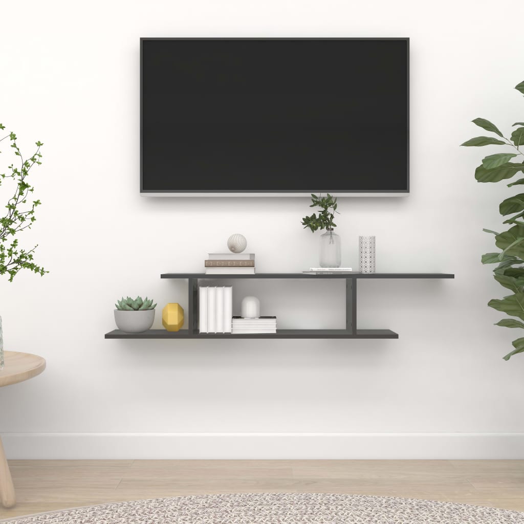 Scaffale TV a Parete Grigio 125x18x23 cm Legno Multistrato