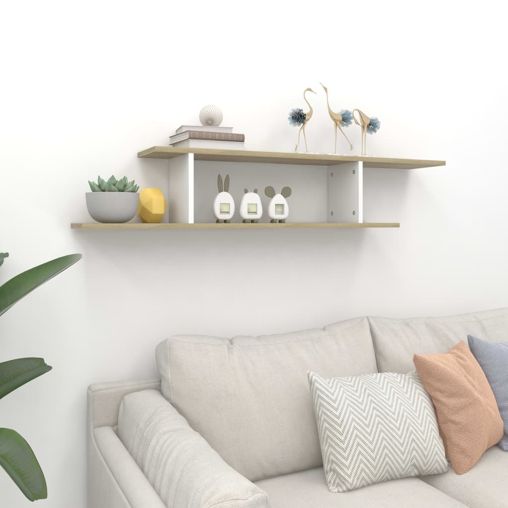 Scaffale TV Parete Bianco Rovere Sonoma 125x18x23cm Multistrato