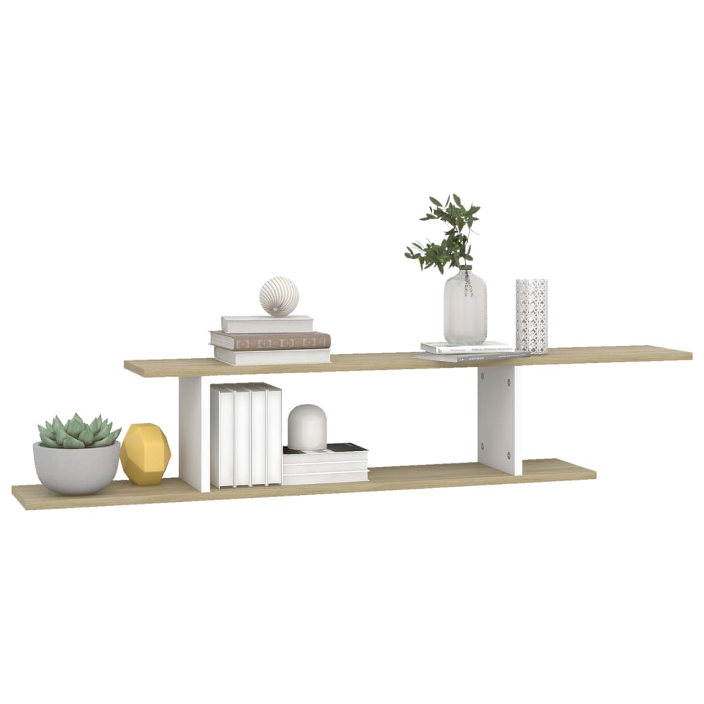 Scaffale TV Parete Bianco Rovere Sonoma 125x18x23cm Multistrato