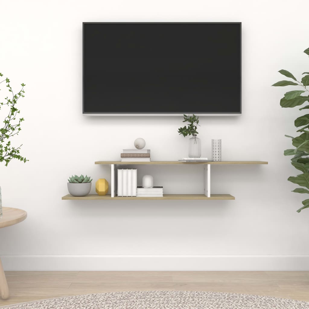 Scaffale TV Parete Bianco Rovere Sonoma 125x18x23cm Multistrato