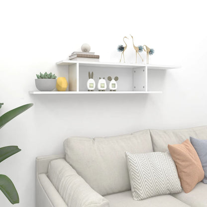 Scaffale TV Parete Bianco Lucido 125x18x23 cm Legno Multistrato