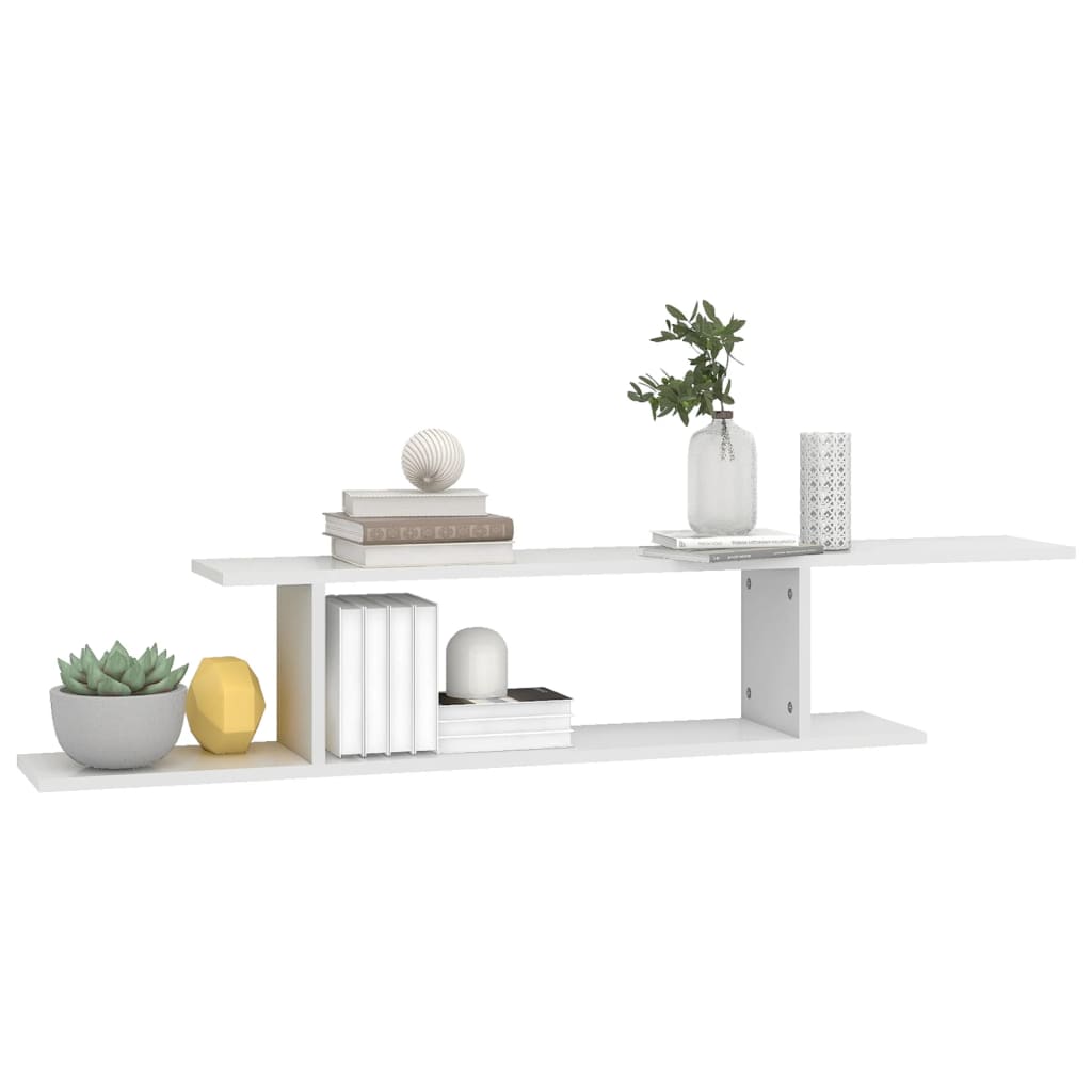 Scaffale TV Parete Bianco Lucido 125x18x23 cm Legno Multistrato