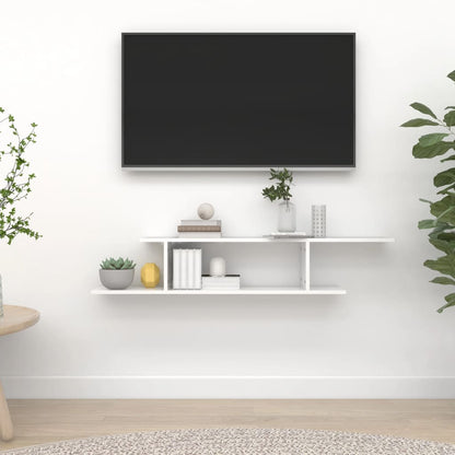 Scaffale TV Parete Bianco Lucido 125x18x23 cm Legno Multistrato