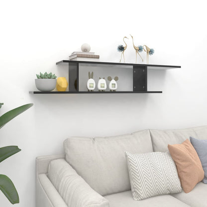 Scaffale TV Parete Nero Lucido 125x18x23 cm Legno Multistrato