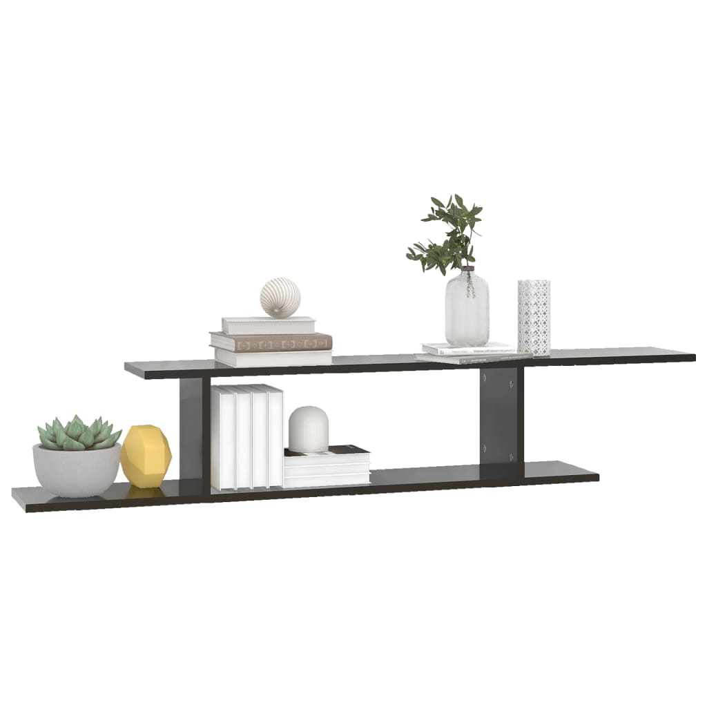 Scaffale TV Parete Nero Lucido 125x18x23 cm Legno Multistrato