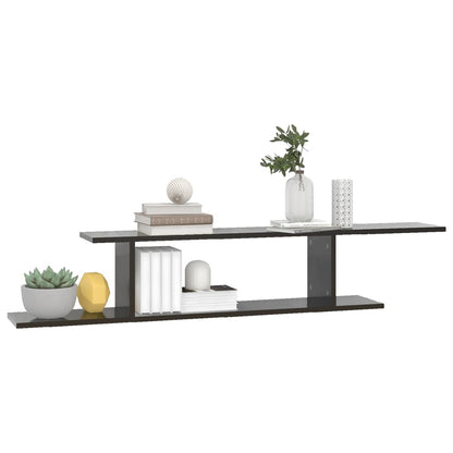 Scaffale TV Parete Nero Lucido 125x18x23 cm Legno Multistrato