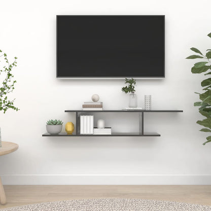 Scaffale TV Parete Grigio Lucido 125x18x23 cm Legno Multistrato