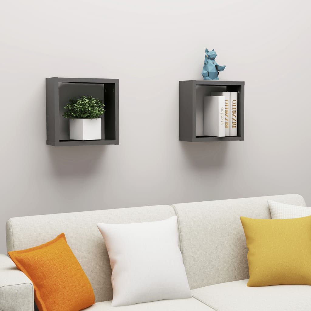 Mensole Parete a Cubo 2 pz Grigie 30x15x30 cm