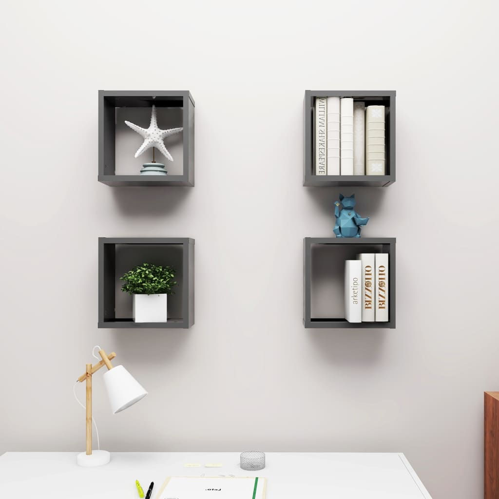 Mensole Parete a Cubo 4 pz Grigie 30x15x30 cm