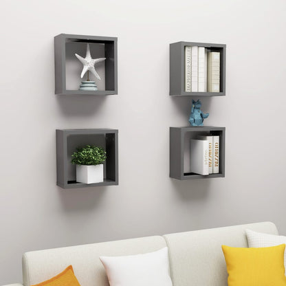 Mensole Parete a Cubo 4 pz Grigie 30x15x30 cm