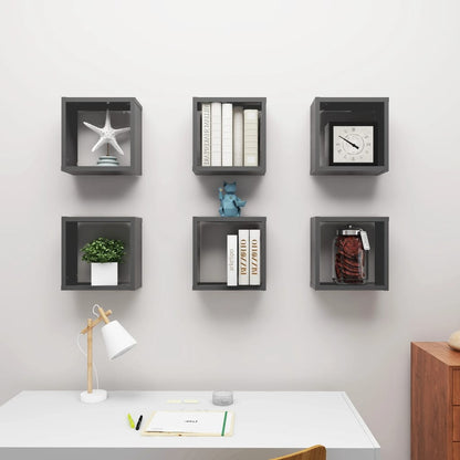 Mensole Parete a Cubo 6 pz Grigie 30x15x30 cm