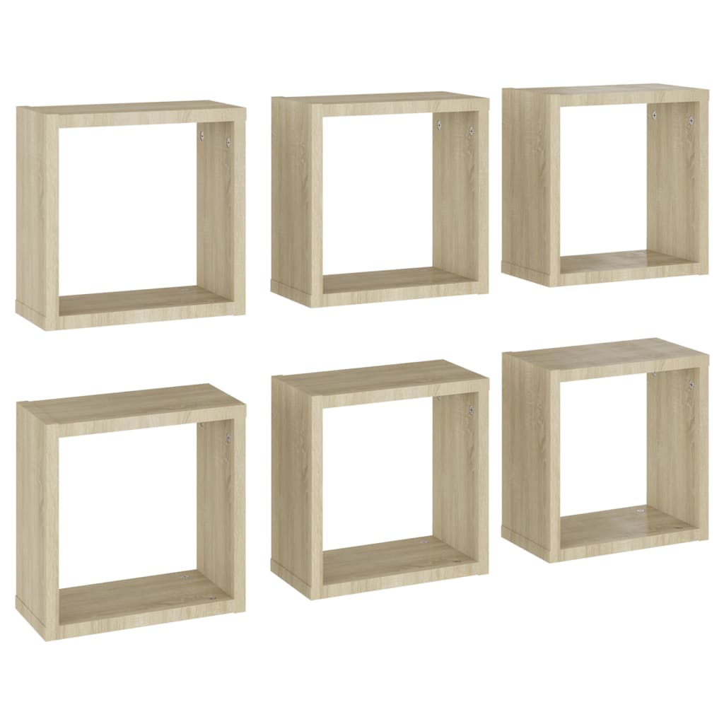 Mensole a Cubo 6 pz Rovere Sonoma 30x15x30 cm