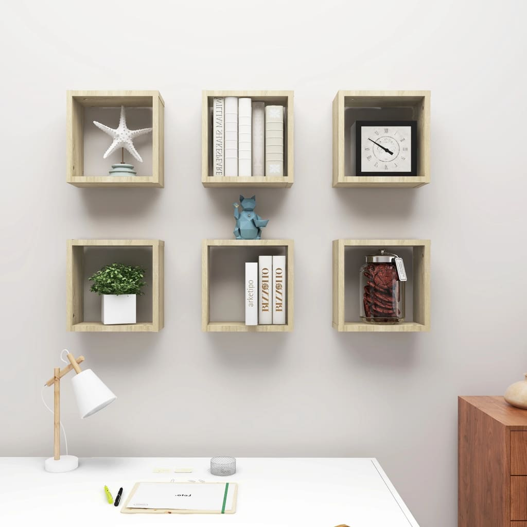 Mensole a Cubo 6 pz Rovere Sonoma 30x15x30 cm