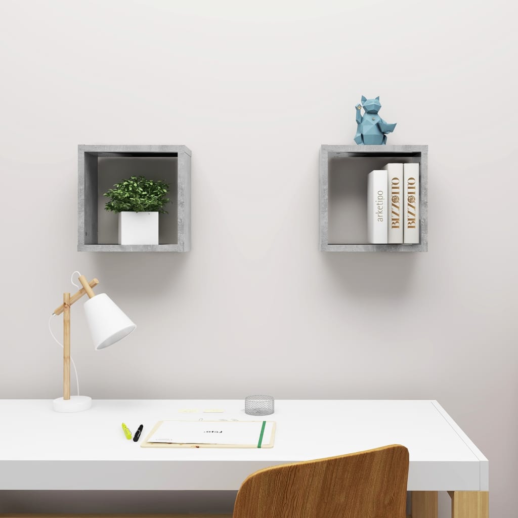 Mensole Parete a Cubo 2 pz Grigio Cemento 30x15x30 cm