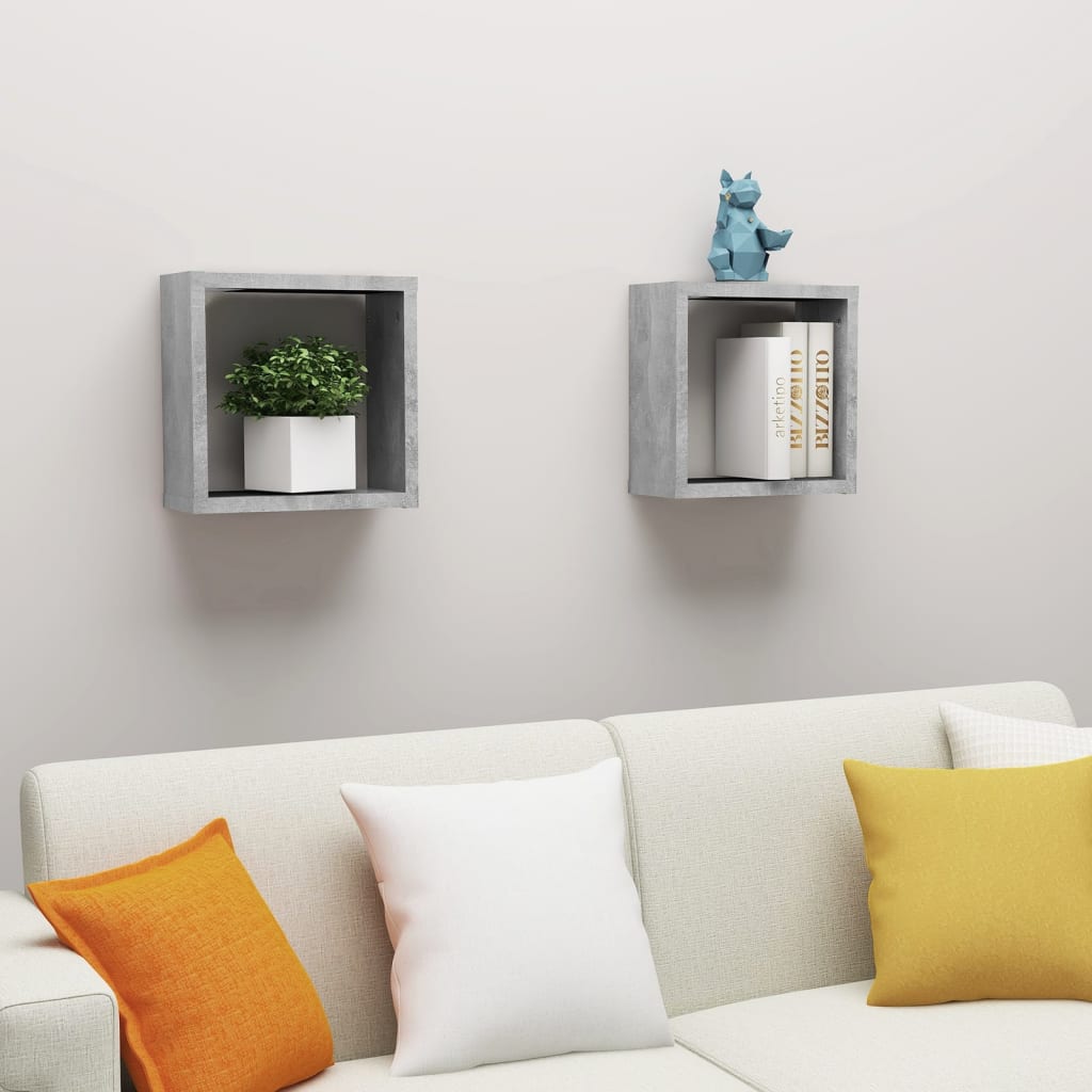 Mensole Parete a Cubo 2 pz Grigio Cemento 30x15x30 cm