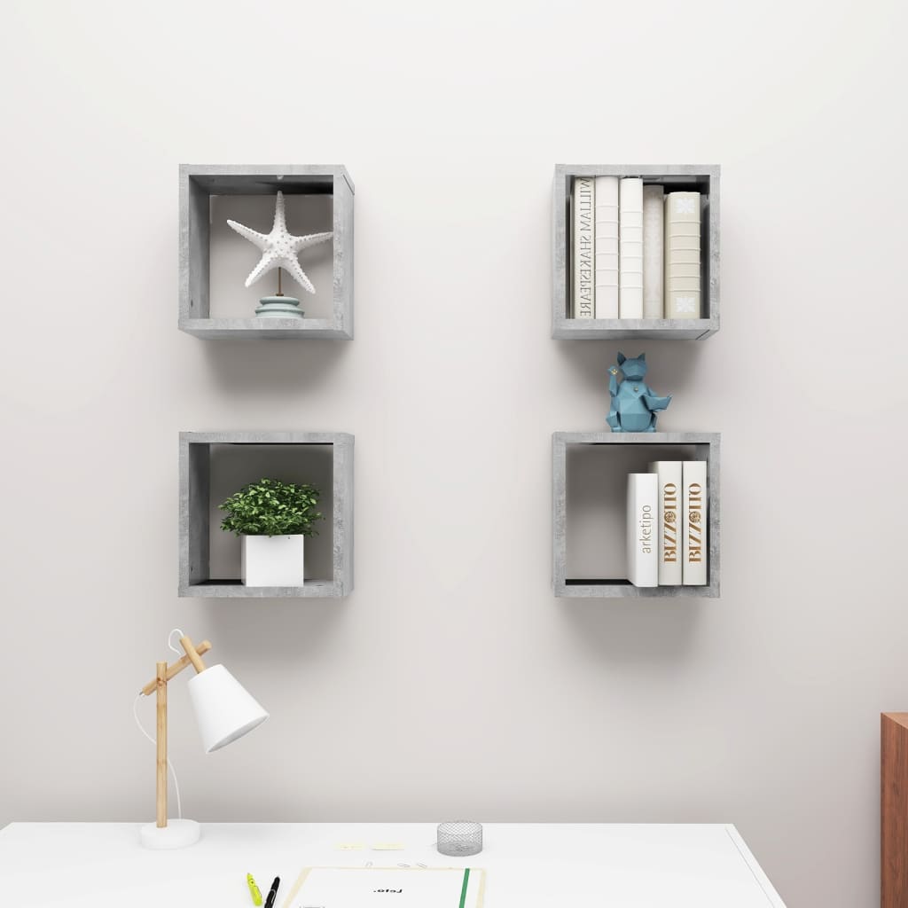 Mensole Parete a Cubo 4 pz Grigio Cemento 30x15x30 cm