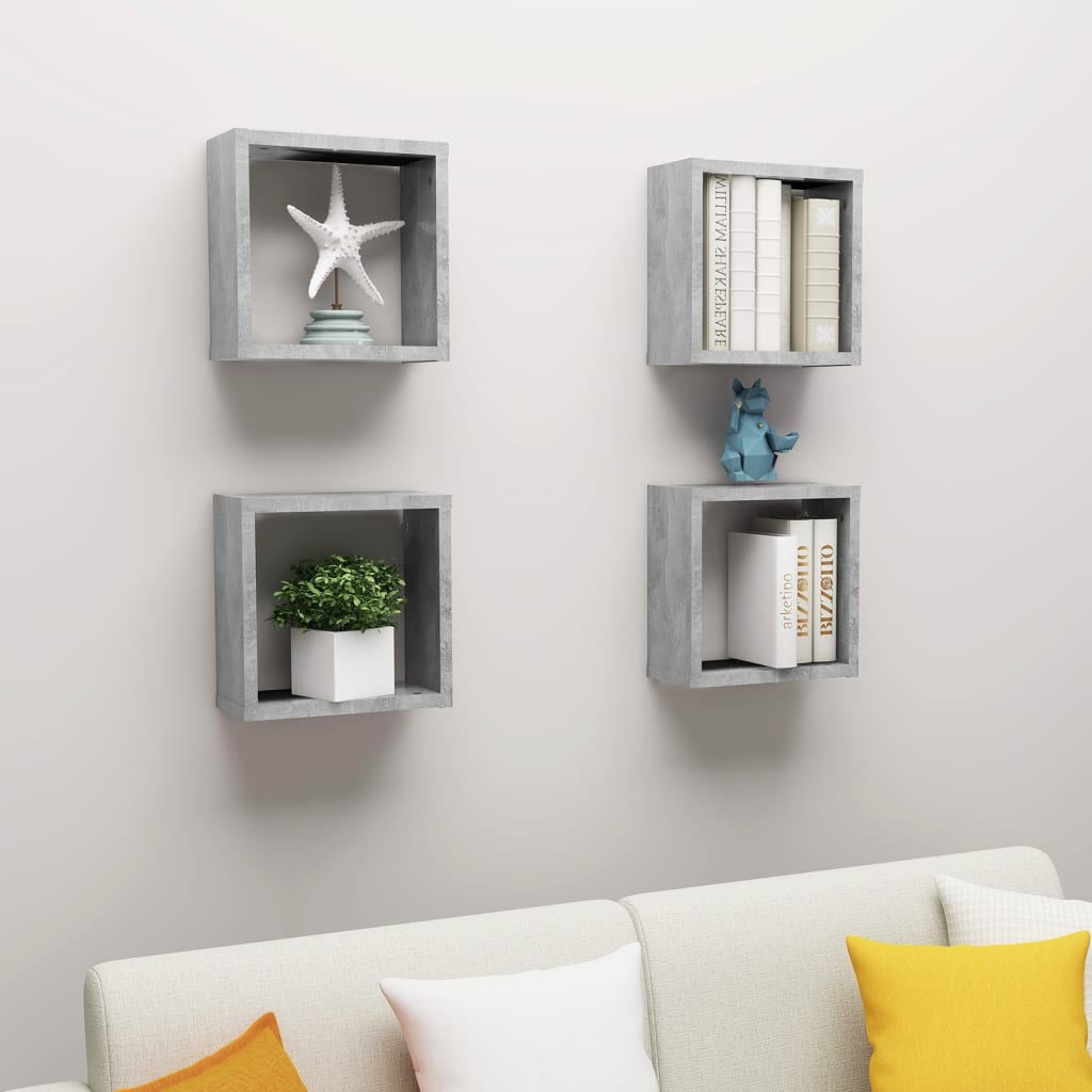 Mensole Parete a Cubo 4 pz Grigio Cemento 30x15x30 cm