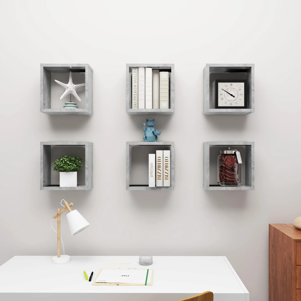 Mensole Parete a Cubo 6 pz Grigio Cemento 30x15x30 cm