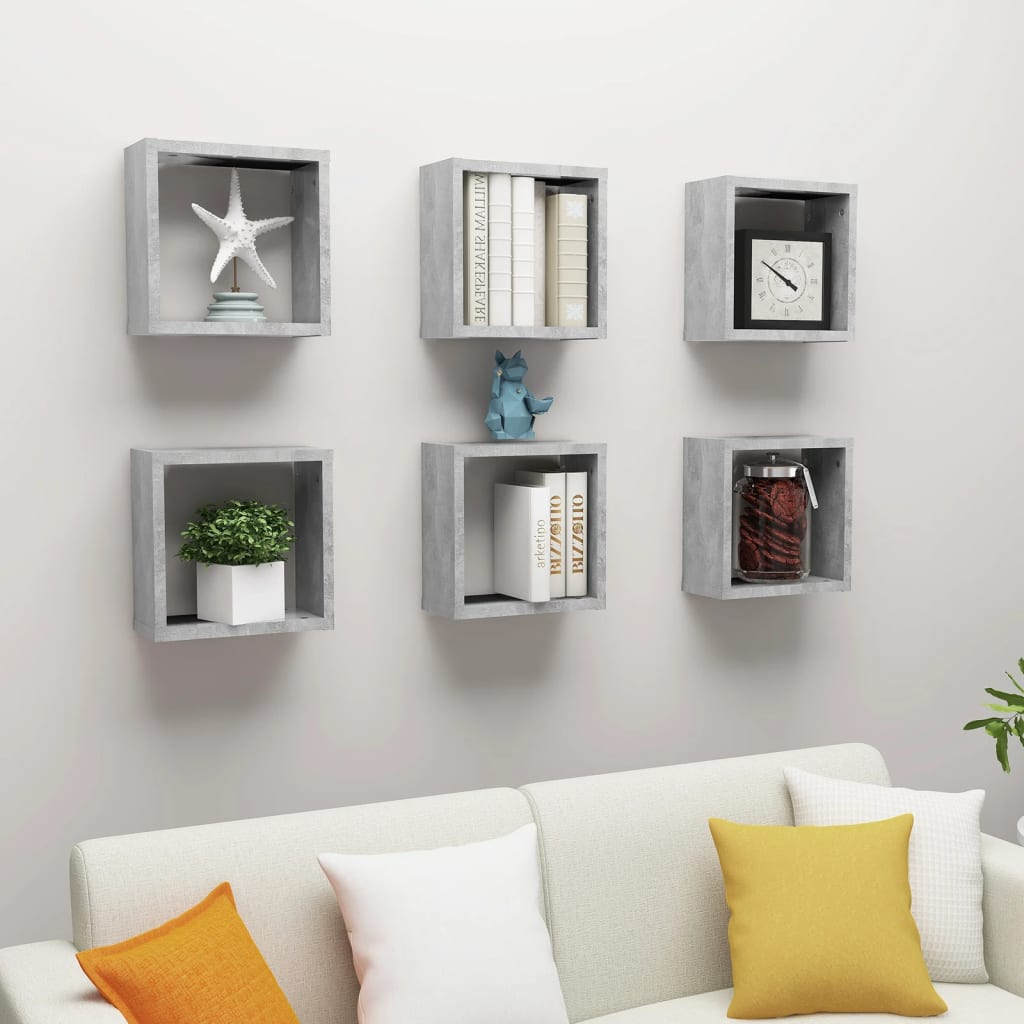 Mensole Parete a Cubo 6 pz Grigio Cemento 30x15x30 cm