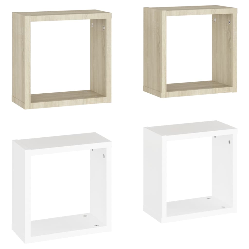 Mensole Parete a Cubo 4 pz Bianco e Rovere Sonoma 30x15x30 cm