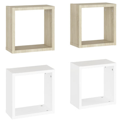 Mensole Parete a Cubo 4 pz Bianco e Rovere Sonoma 30x15x30 cm
