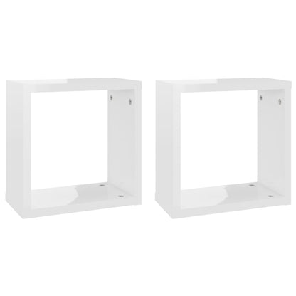 Mensole Parete a Cubo 2 pz Bianco Lucido 30x15x30 cm