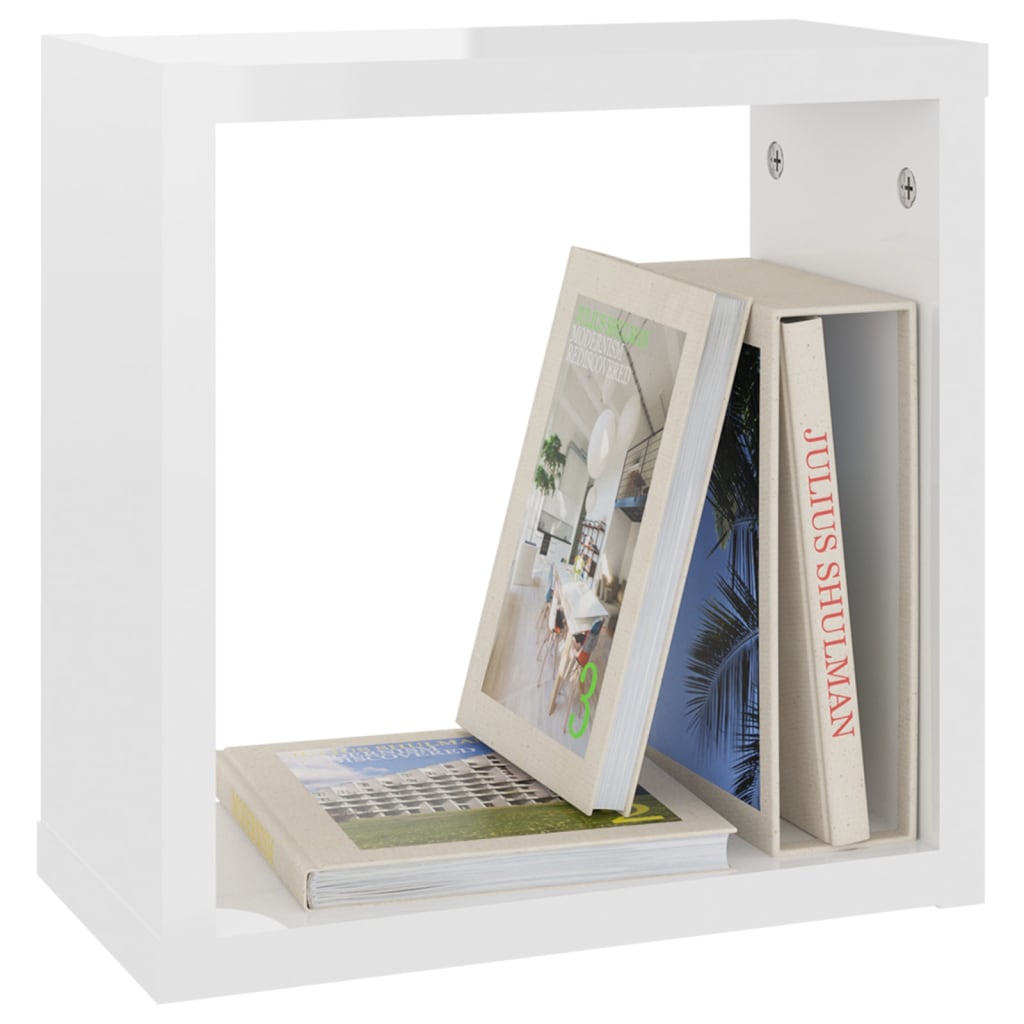 Mensole Parete a Cubo 2 pz Bianco Lucido 30x15x30 cm