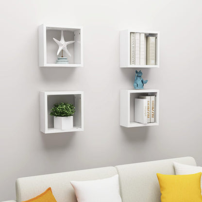 Mensole Parete a Cubo 4 pz Bianco Lucido 30x15x30 cm