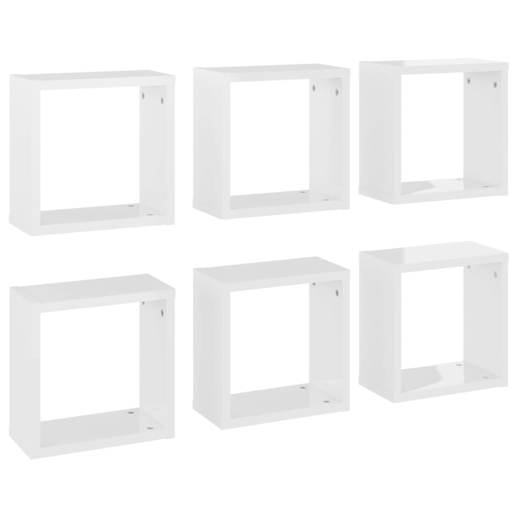 Mensole Parete a Cubo 6 pz Bianco Lucido 30x15x30 cm