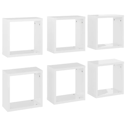 Mensole Parete a Cubo 6 pz Bianco Lucido 30x15x30 cm