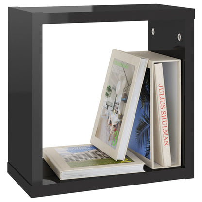 Mensole Parete a Cubo 2 pz Nero Lucido 30x15x30 cm