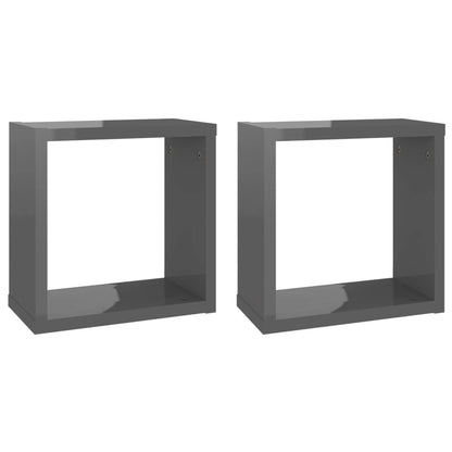 Mensole Parete a Cubo 2 pz Grigio Lucido 30x15x30 cm