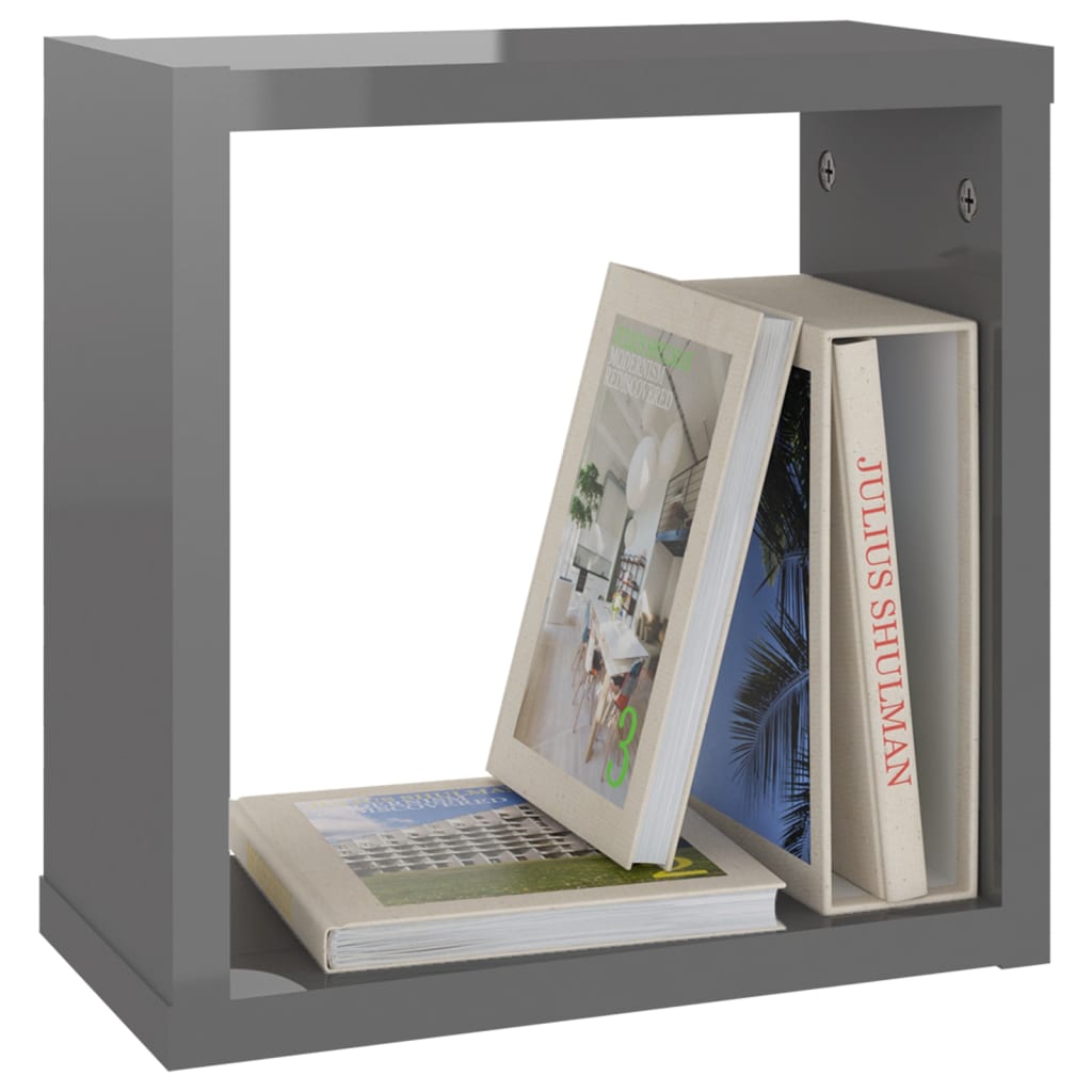 Mensole Parete a Cubo 4 pz Grigio Lucido 30x15x30 cm