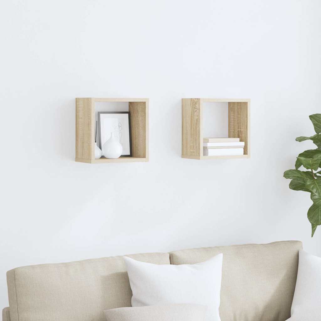 Mensole Parete a Cubo 2 pz Rovere Sonoma 26x15x26 cm